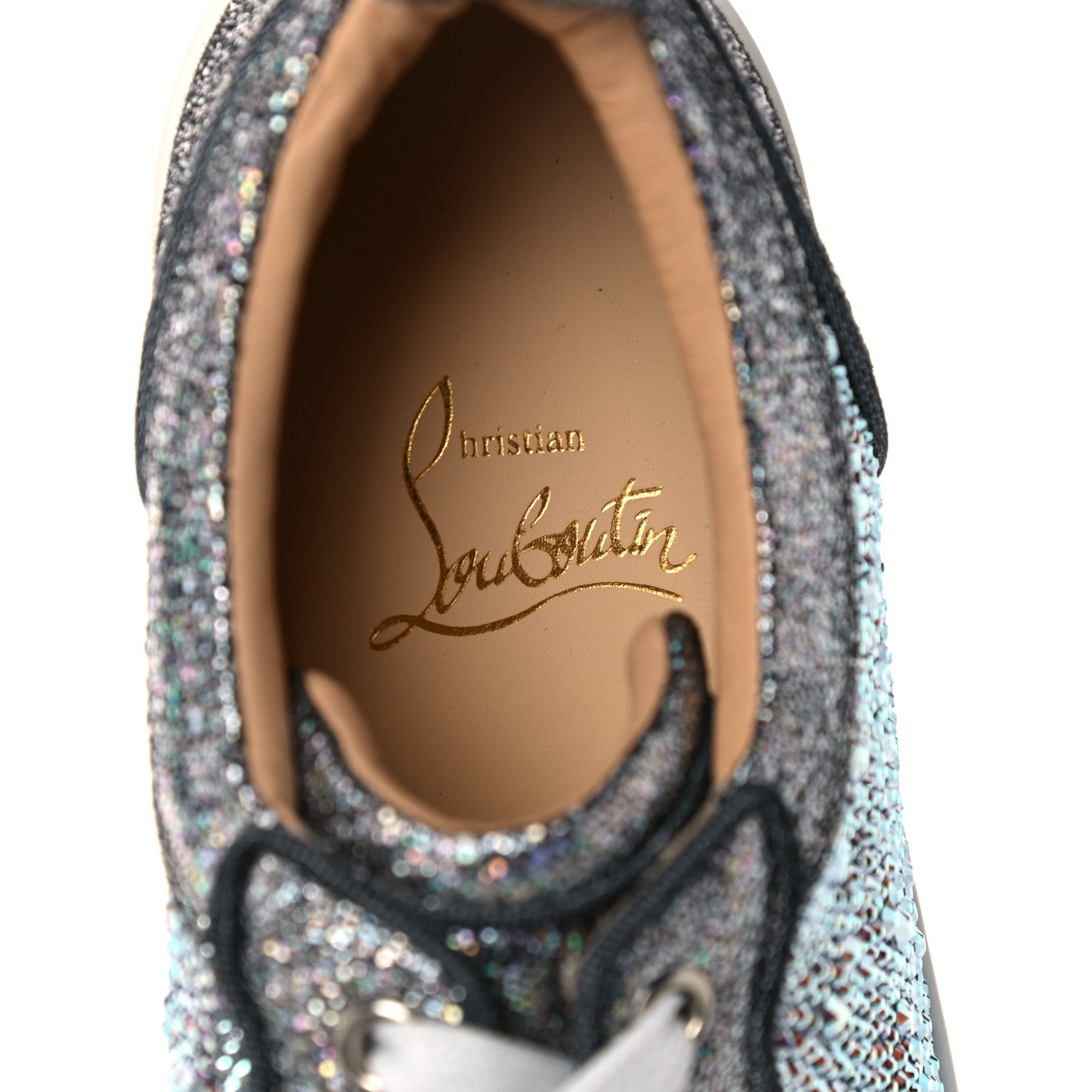 Christian Louboutin Metallic Strass Louis Junior Flat Sneakers 35 Silver AB 6 of 11