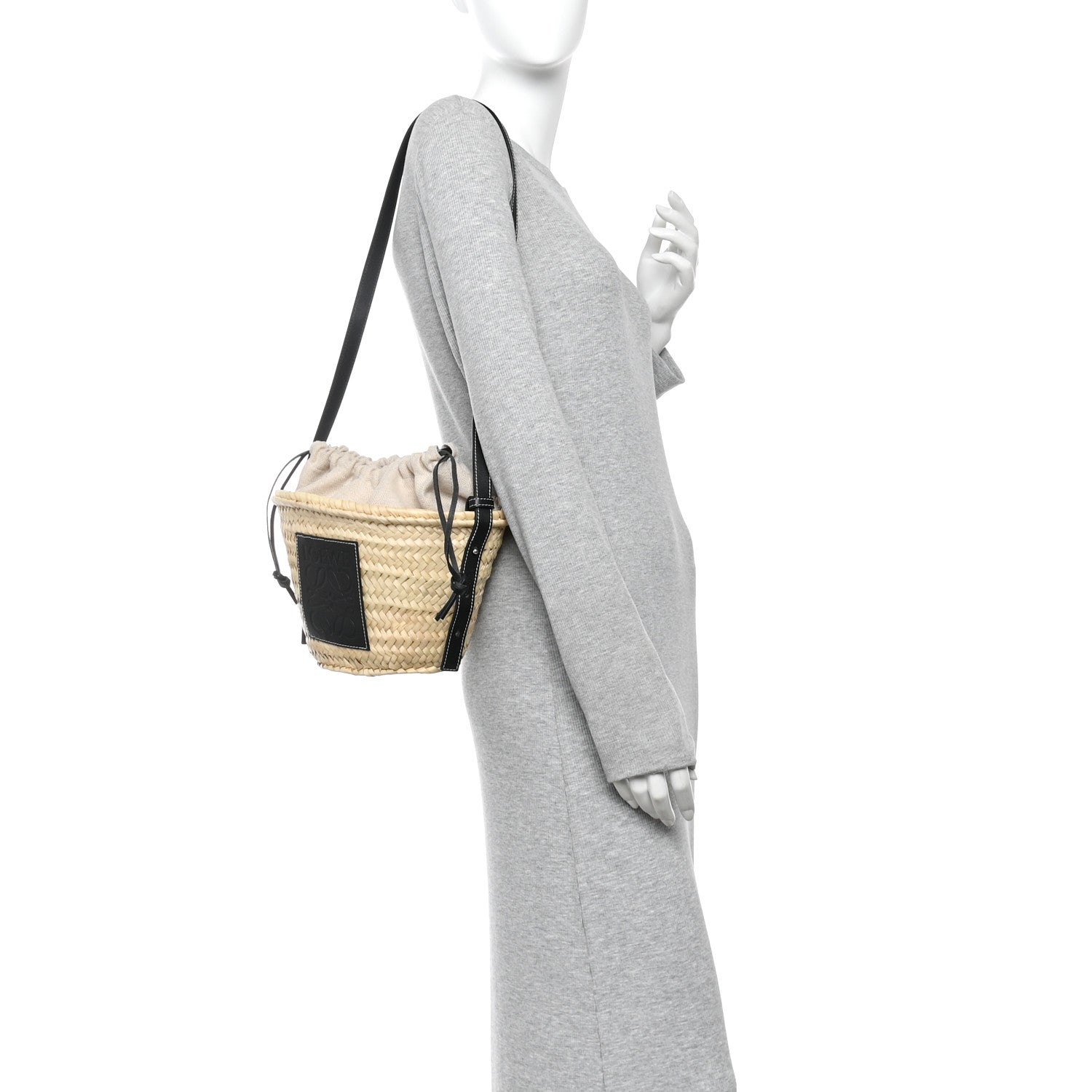 Loewe Leaf Palm Calfskin Drawstring Bucket Bag Natural Black 2 of 9