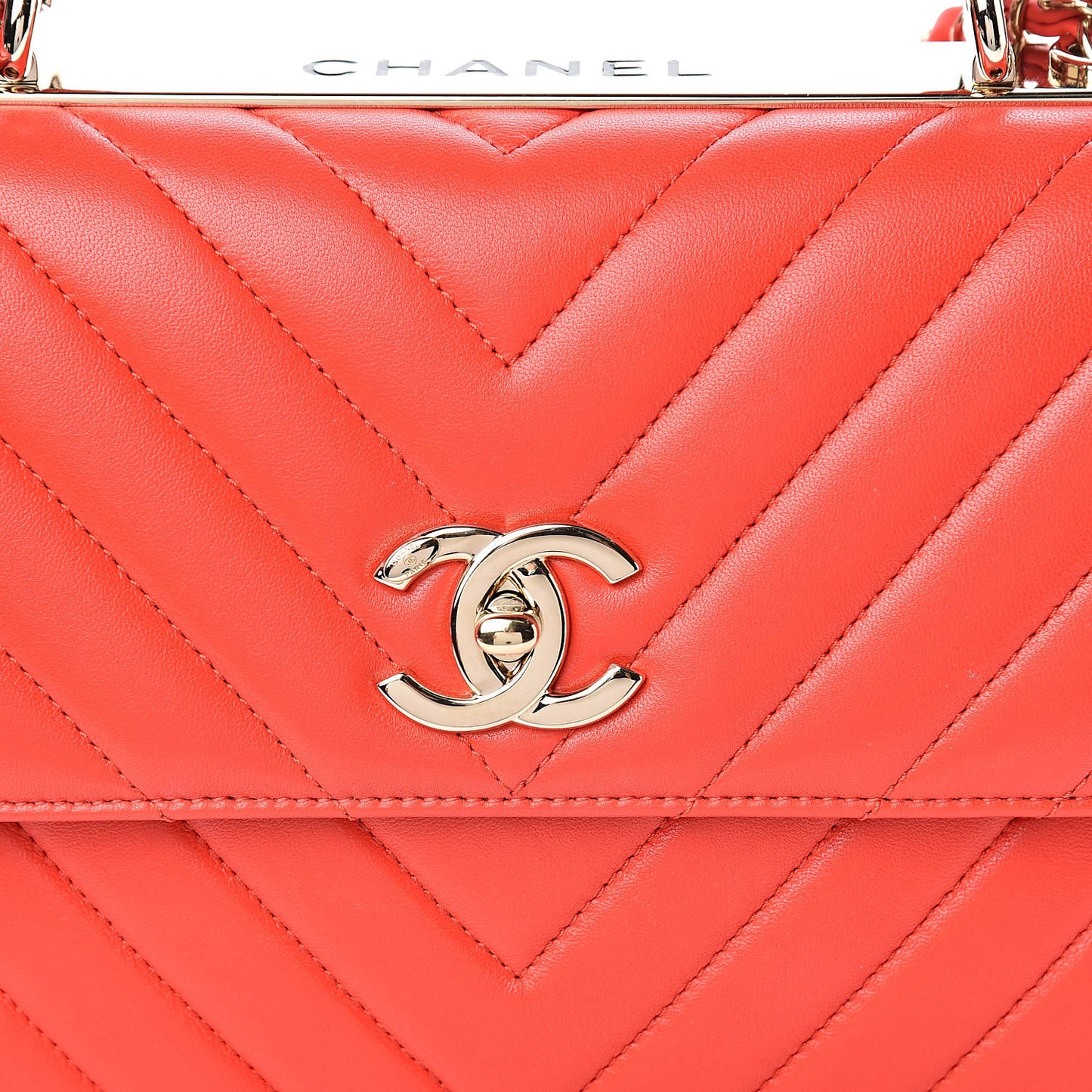 Lambskin Chevron Quilted Small Trendy CC Dual Handle Flap Bag Red