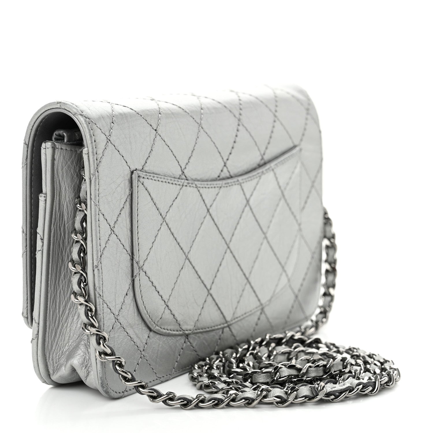 Chanel Metallic Aged Calfskin Quilted Reissue Wallet On Chain WOC Silver 3 of 15