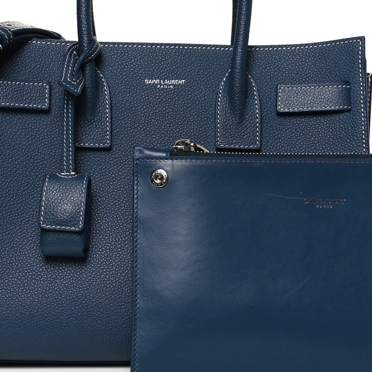 Grained Calfskin Topstitch Baby Sac De Jour Denim