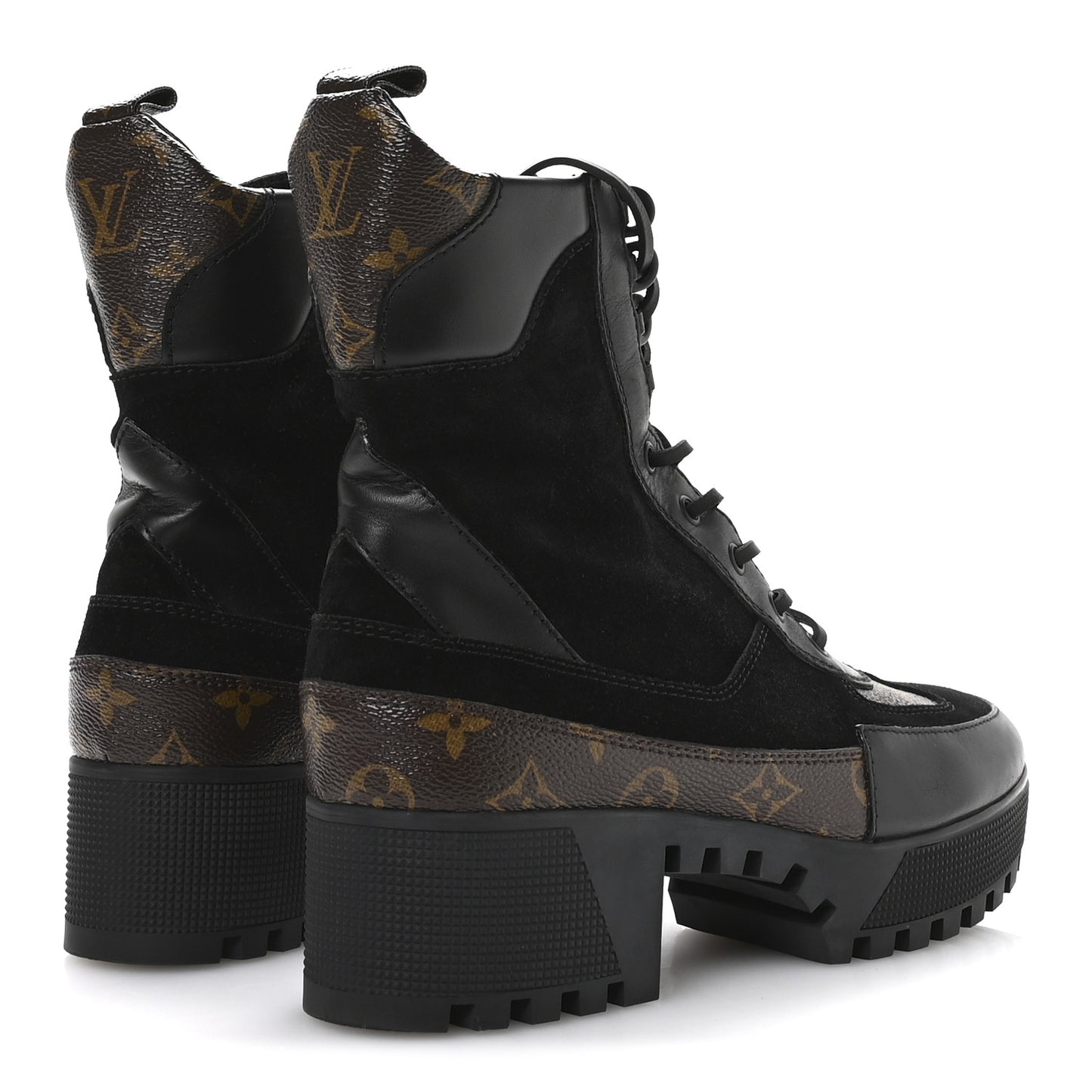 Suede Calfskin Monogram Laureate Platform Desert Boots 40.5 Black