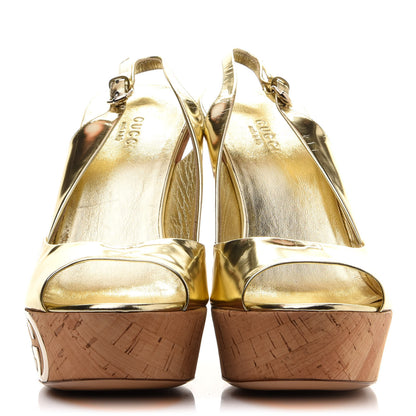 Gucci Miroir Calfskin Grease Cork Slingback Platform High Heel Sandals 37 Platino 2 of 11