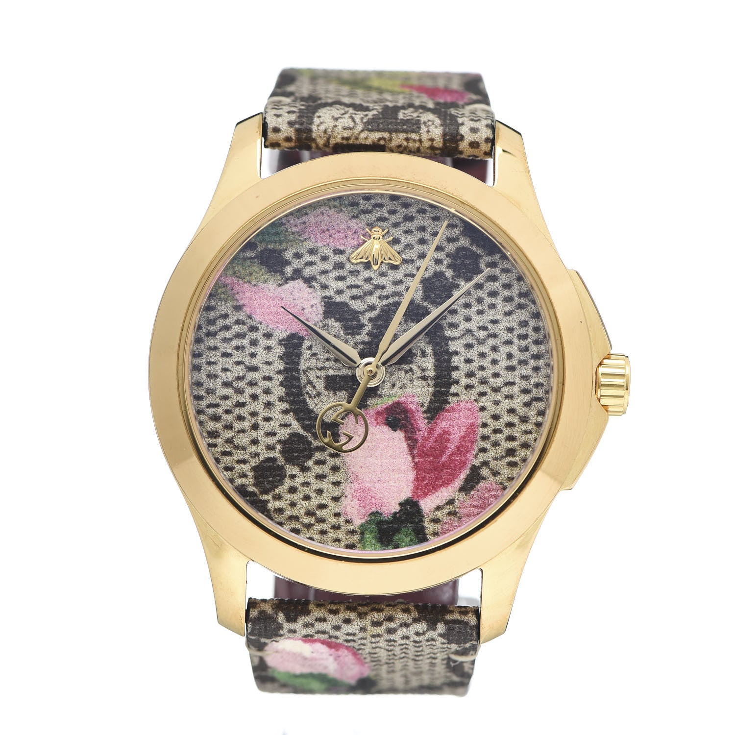 Gucci Stainless Steel Canvas 38mm G-Timeless Supreme GG Blooms Quartz Watch Brown 1 of 8