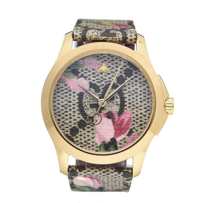Gucci Stainless Steel Canvas 38mm G-Timeless Supreme GG Blooms Quartz Watch Brown 1 of 8