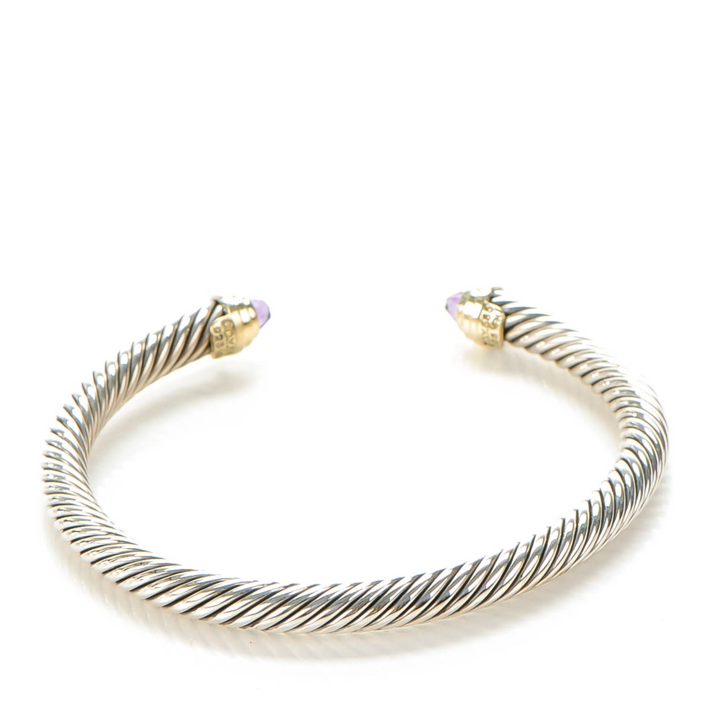 Sterling Silver 14K Yellow Gold Amethyst 5mm Cable Classics Petite Color Bracelet