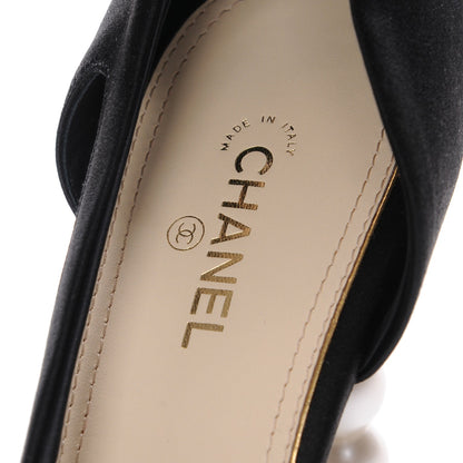 Chanel Satin Grosgrain Cap Toe Pearl Pumps 42 Black 8 of 10