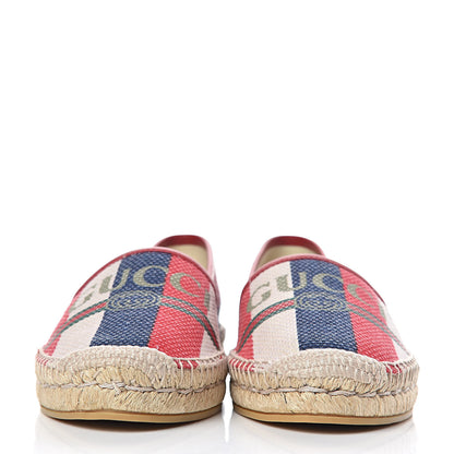 Gucci Canvas Sylvie Stripe Logo Womens Espadrilles 38 Mystic White Hibiscus Red Maritime 2 of 10