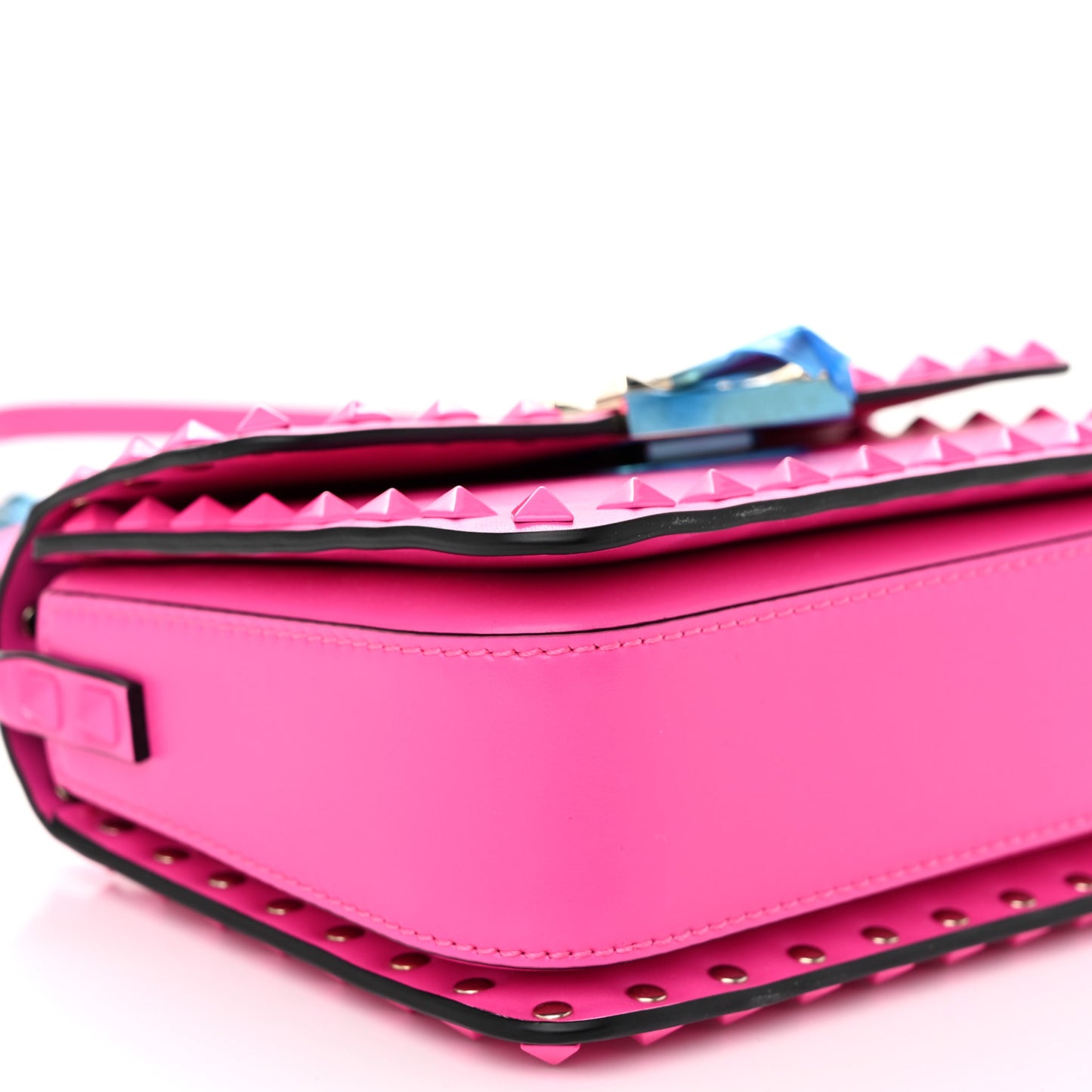 Smooth Calfskin Enamel Tonal Small Rockstud23 Shoulder Bag Pink PP