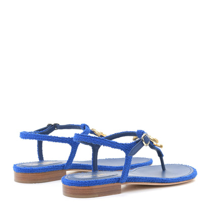 Chanel Cotton Tweed CC Logo Thong Sandals 37 Navy Blue 4 of 13