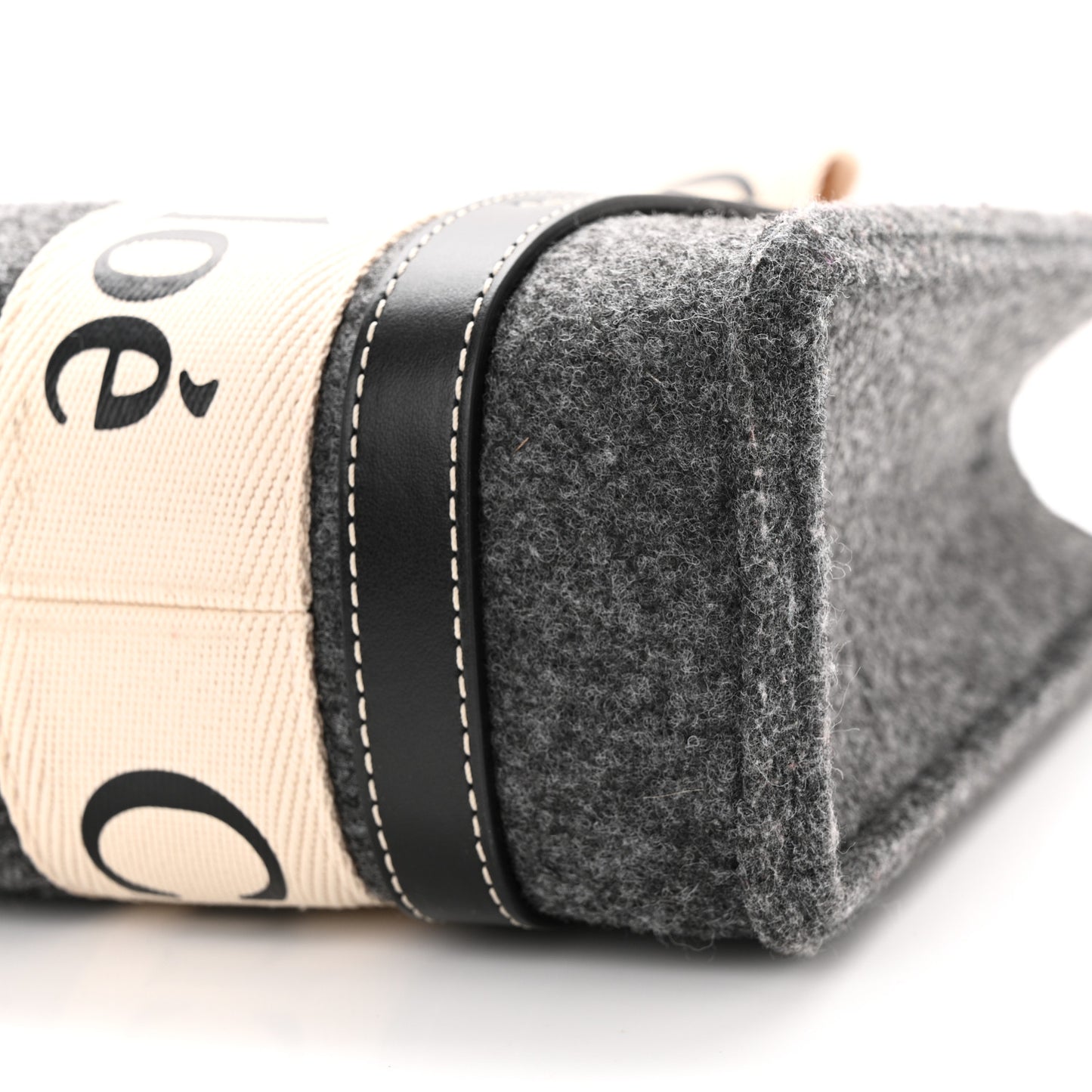 Felt Calfskin Small Woody Ribbon Tote With Strap Cashmere Grey