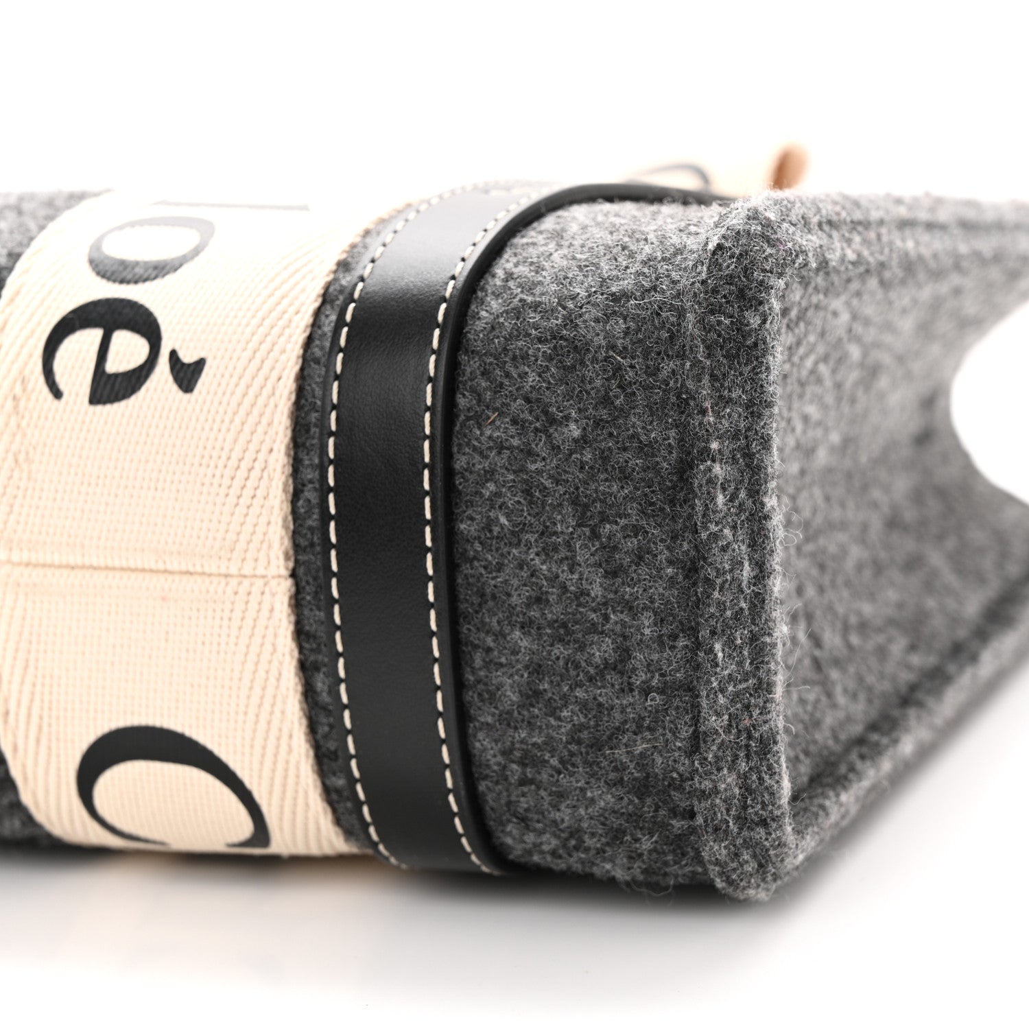 Chloe Felt Calfskin Small Woody Ribbon Tote With Strap Cashmere Grey 9 of 10