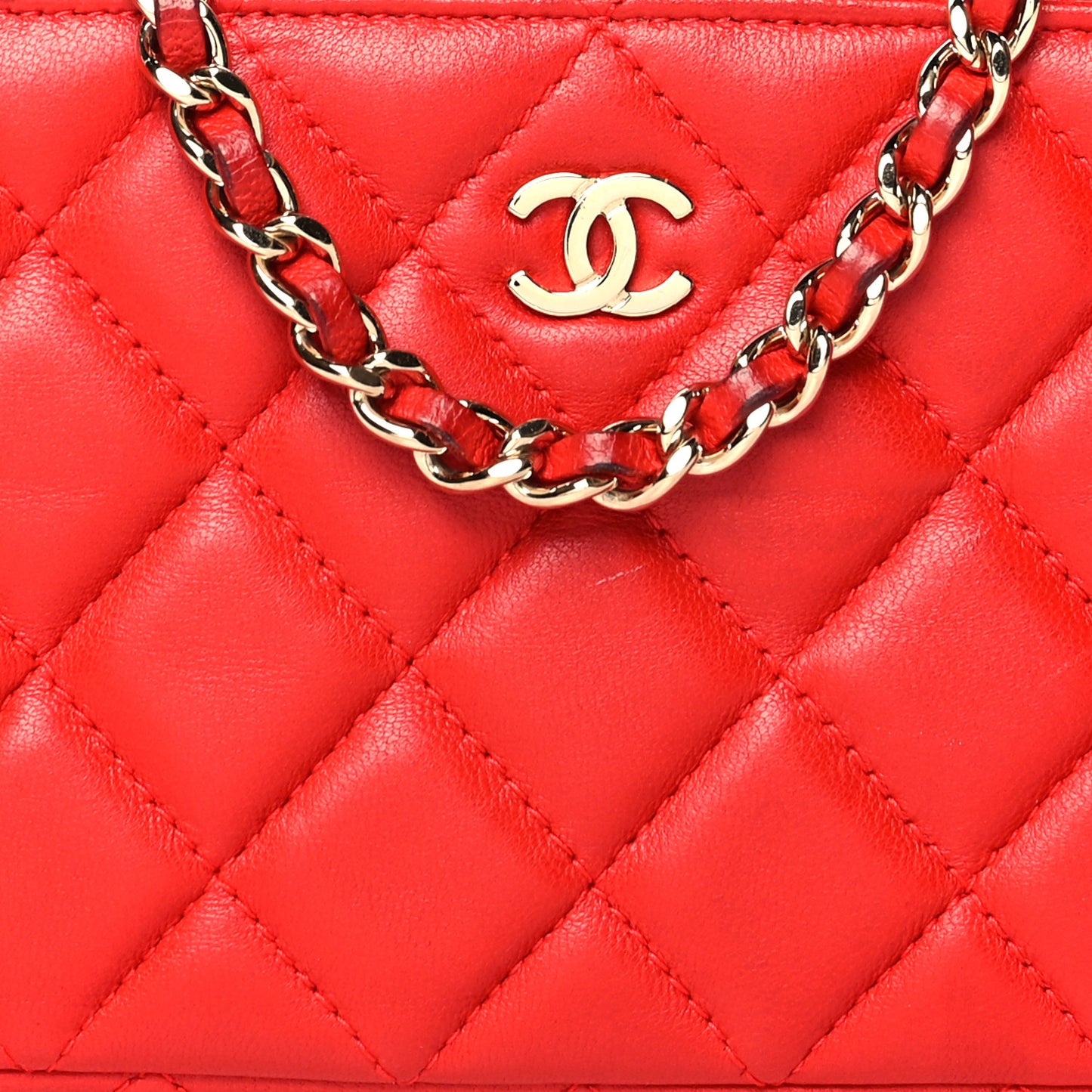 Lambskin Quilted Small Clutch With Chain Red