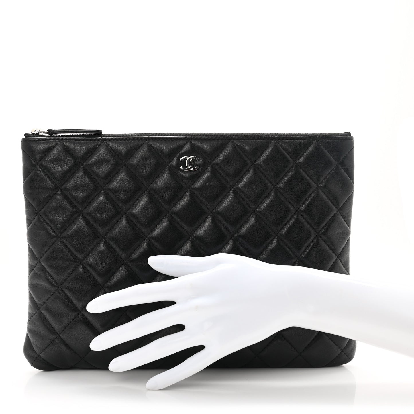 Lambskin Quilted Medium Cosmetic Case Black
