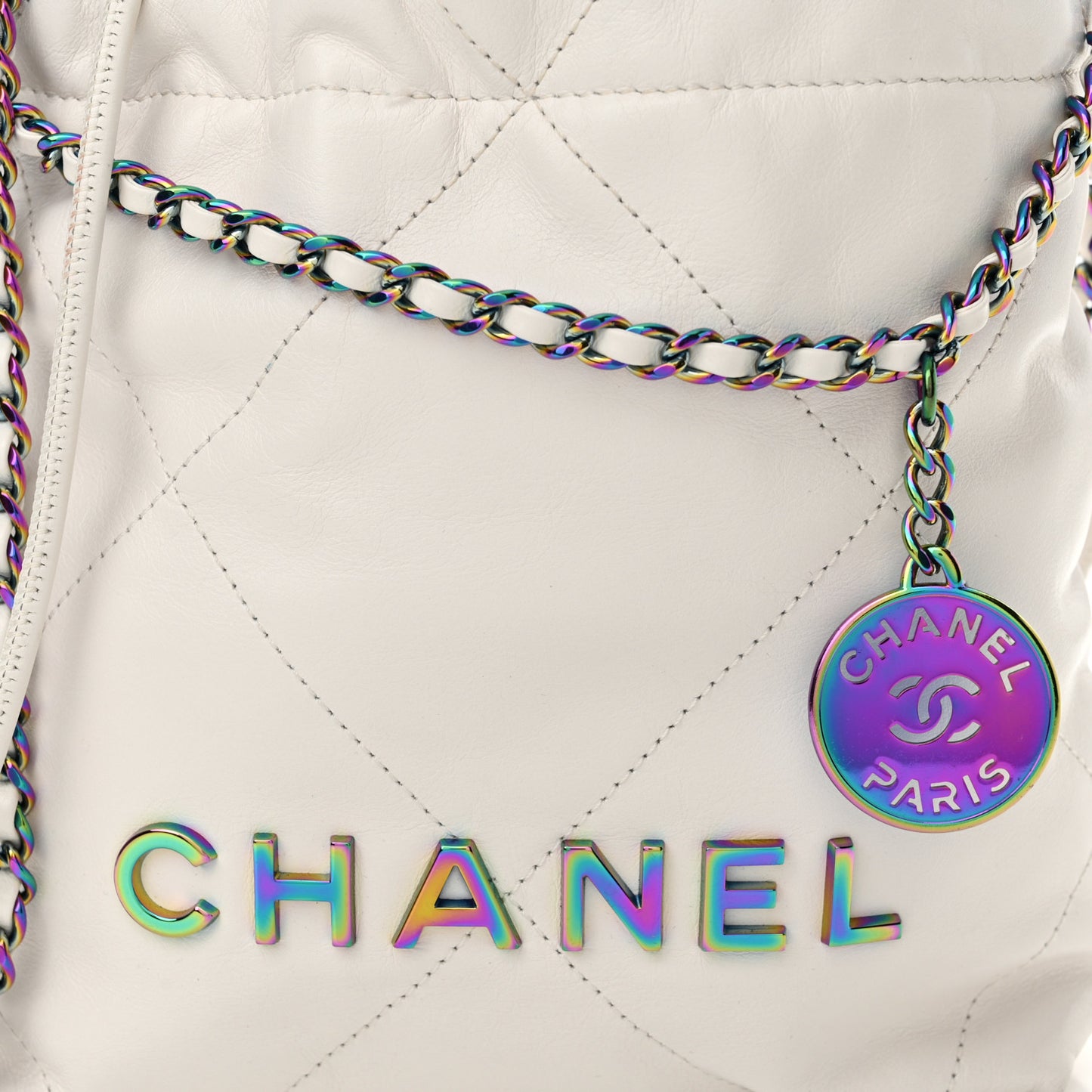 Shiny Calfskin Quilted Rainbow Mini Chanel 22 White