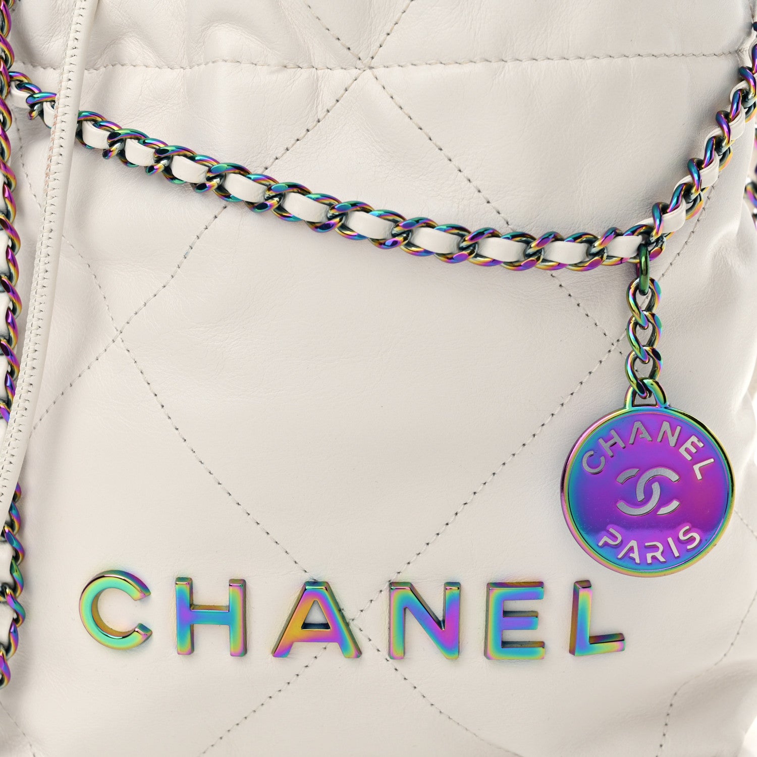 Chanel Shiny Calfskin Quilted Rainbow Mini Chanel 22 White 8 of 10