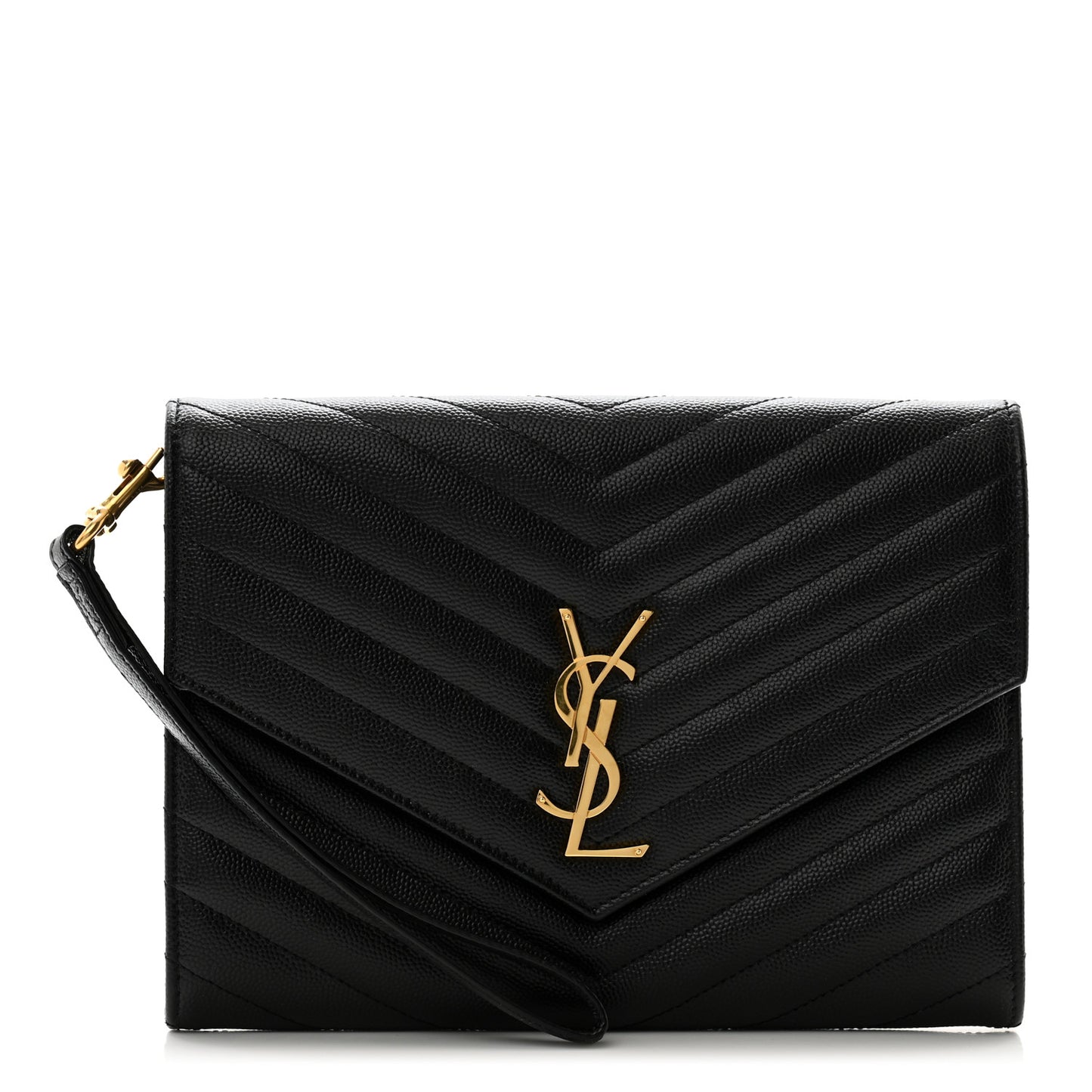 Grain De Poudre Matelasse Chevron Monogram Envelope Clutch Black