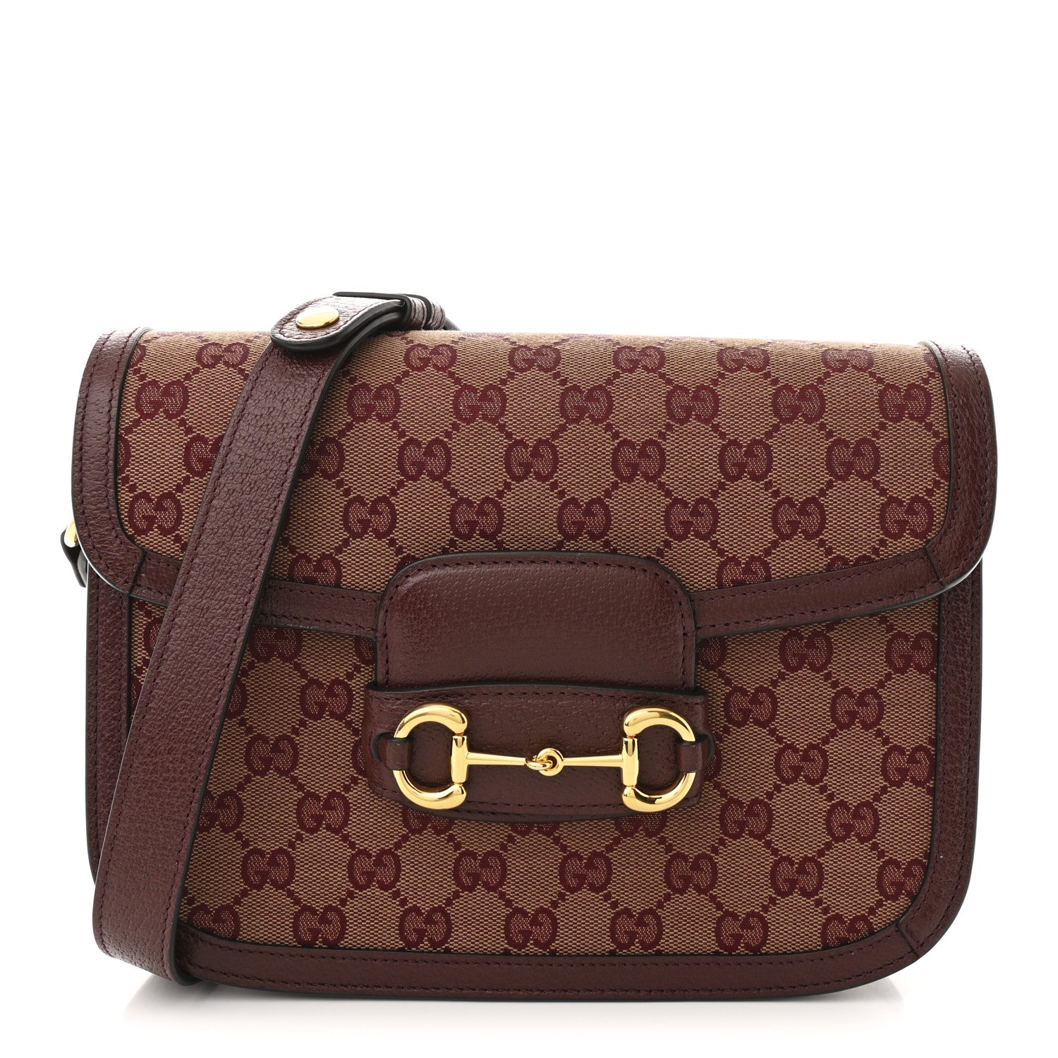 Gucci Monogram Textured Dollar Calfskin Horsebit 1955 Shoulder Bag Sahara Rubino Chardonnay 1 of 10