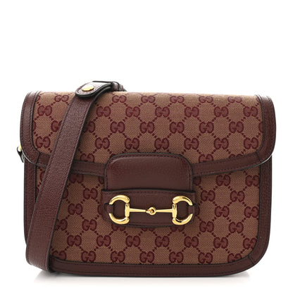 Gucci Monogram Textured Dollar Calfskin Horsebit 1955 Shoulder Bag Sahara Rubino Chardonnay 1 of 10