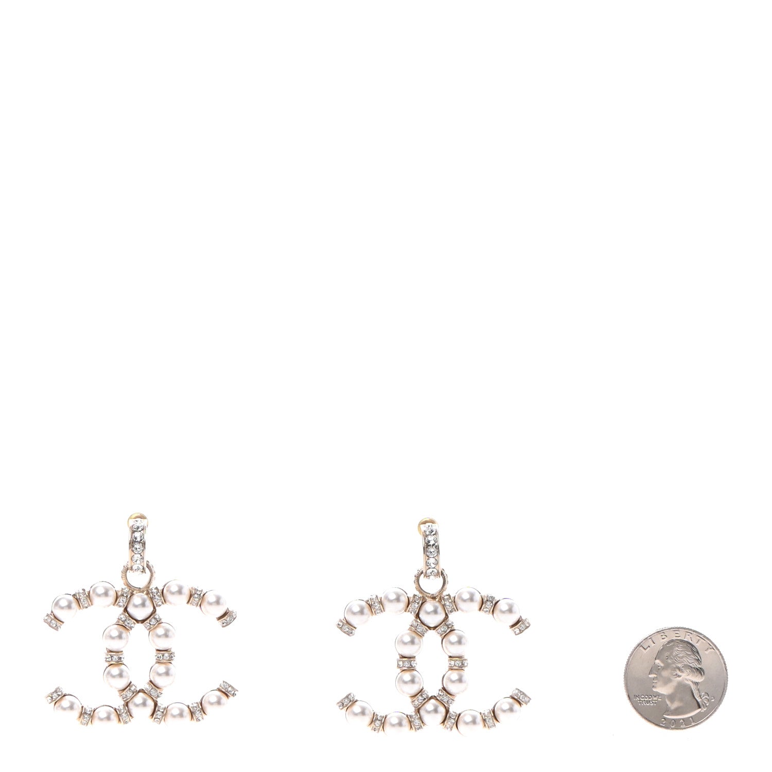 Chanel Pearl Crystal Nefertiti CC Drop Earrings Gold 2 of 4