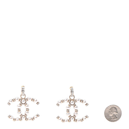 Chanel Pearl Crystal Nefertiti CC Drop Earrings Gold 2 of 4