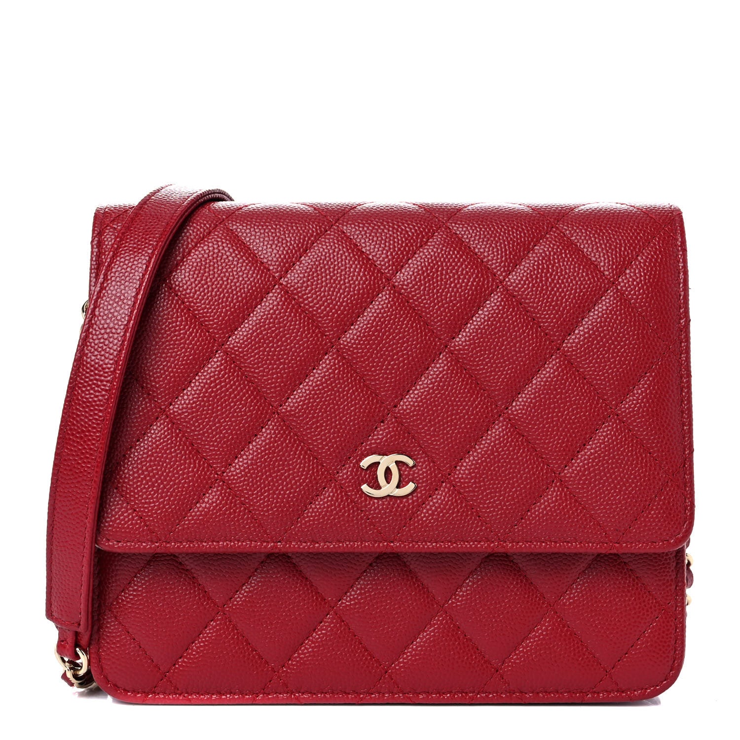 Chanel Caviar Quilted Square Wallet On Chain WOC Dark Red 1 of 11