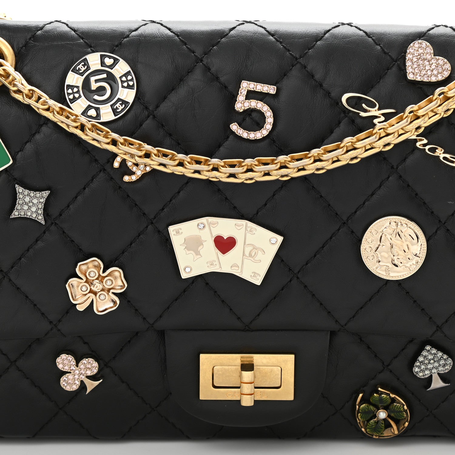 Chanel Aged Calfskin Lucky Charms 2.55 Reissue 225 Flap Black 8 of 11