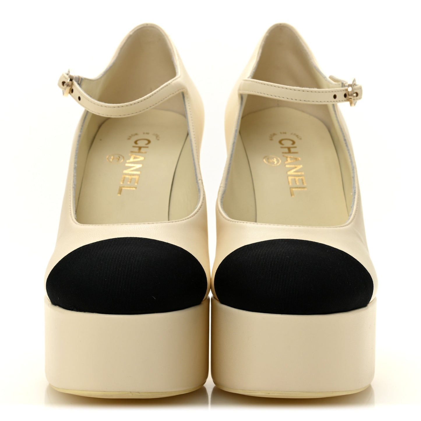 Lambskin Grosgrain Mary Jane Platform Pumps 38 Ivory Black