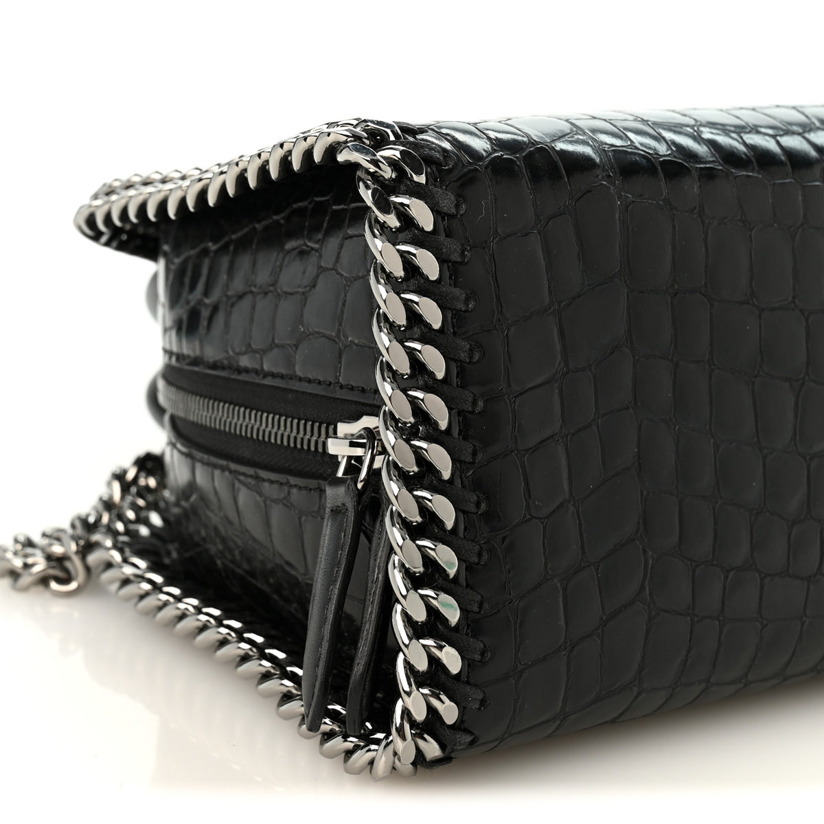 Faux Leather Crocodile Embossed Mini Falabella Box Top Handle Bag Black