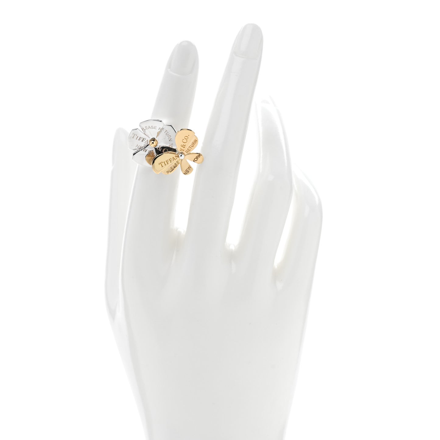 18K Yellow Gold Sterling Silver Return to Tiffany Love Bugs Butterfly Flower Ring 47 4