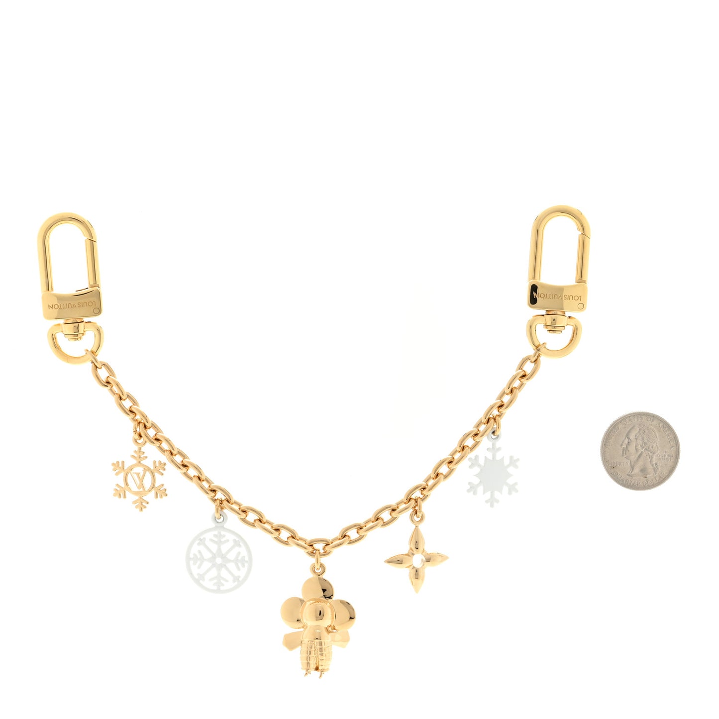 Brass Enamel Fleur De Monogram Bag Charm Chain Gold