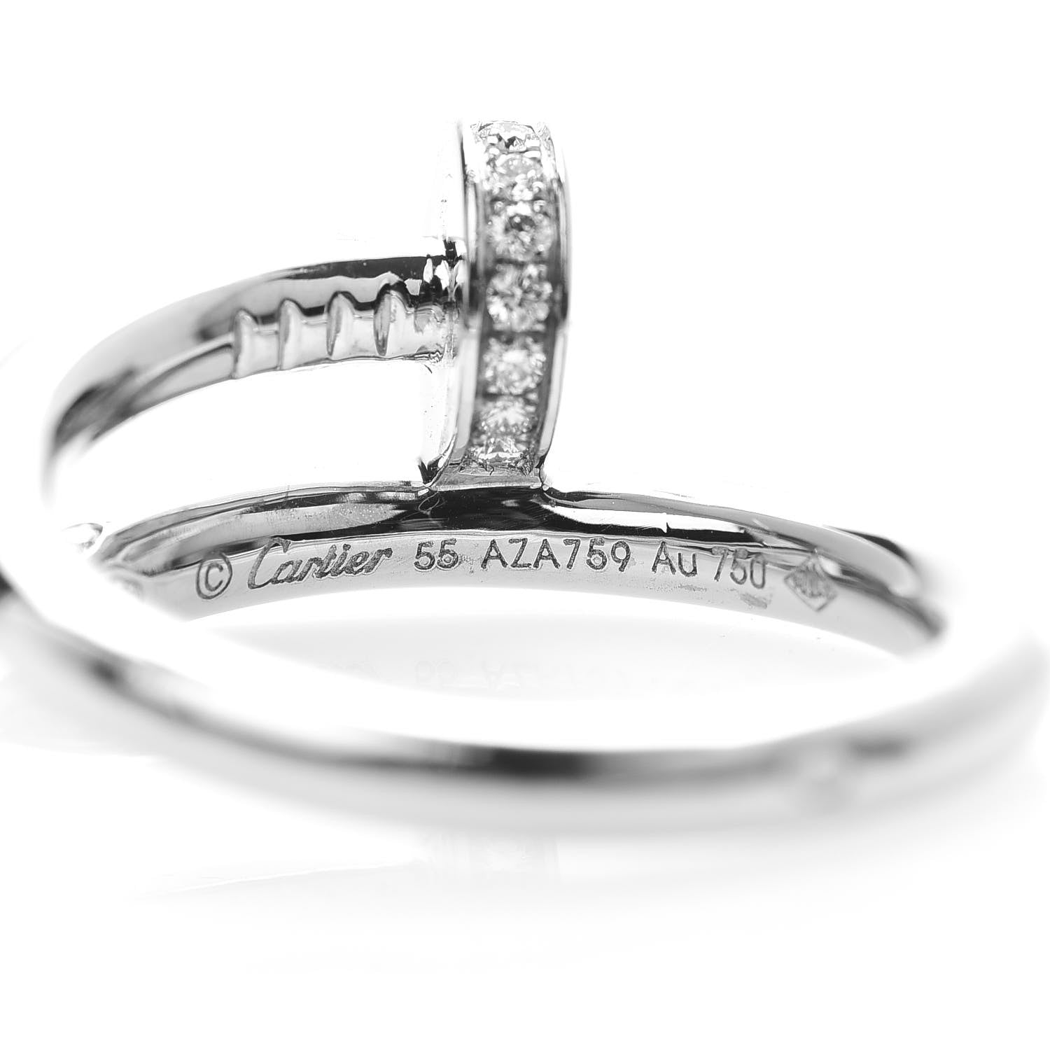 Cartier 18K White Gold Diamond Juste Un Clou Ring 55 7.25 4 of 5