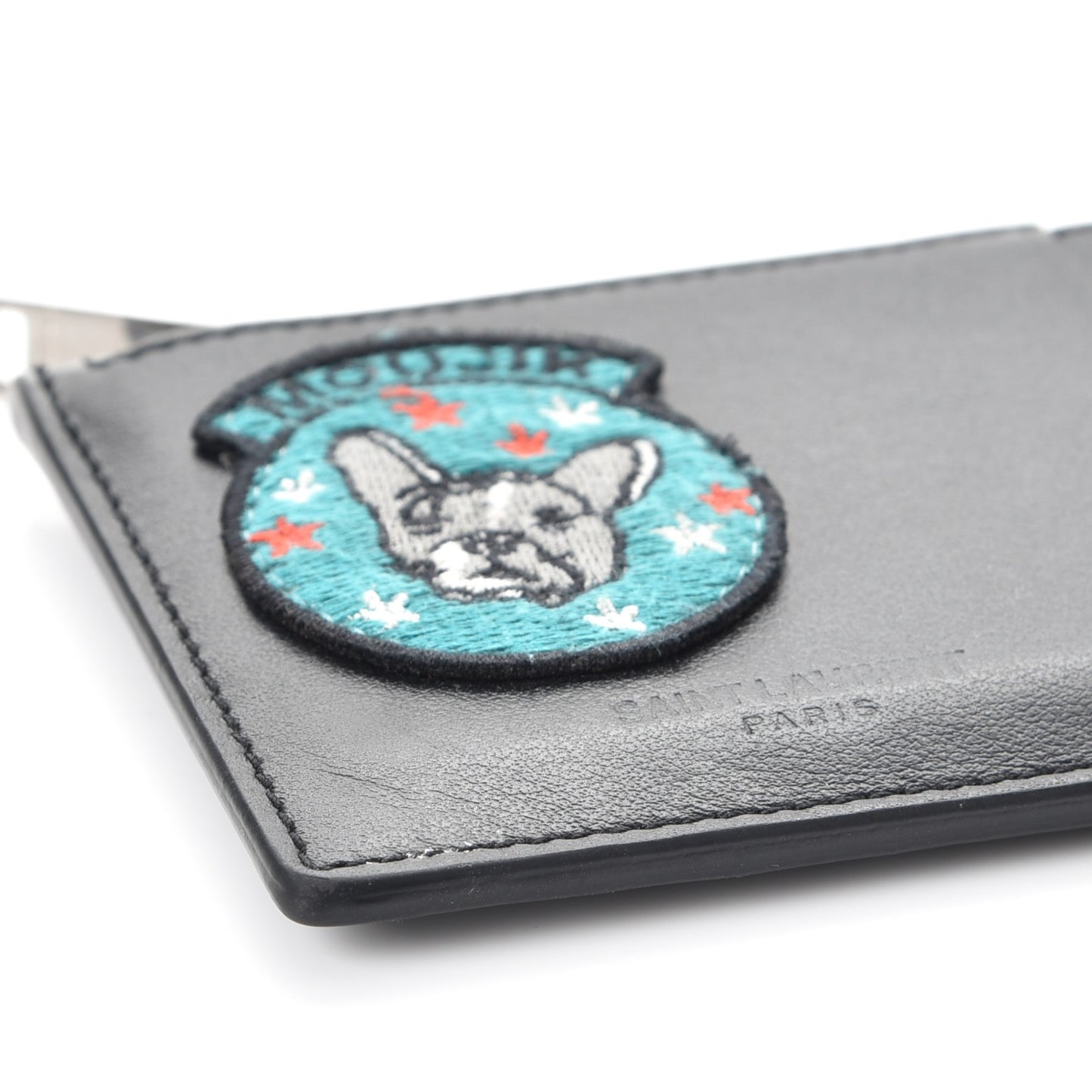 Calfskin Moujik Patch Fragments Zip Pouch Card Holder Black