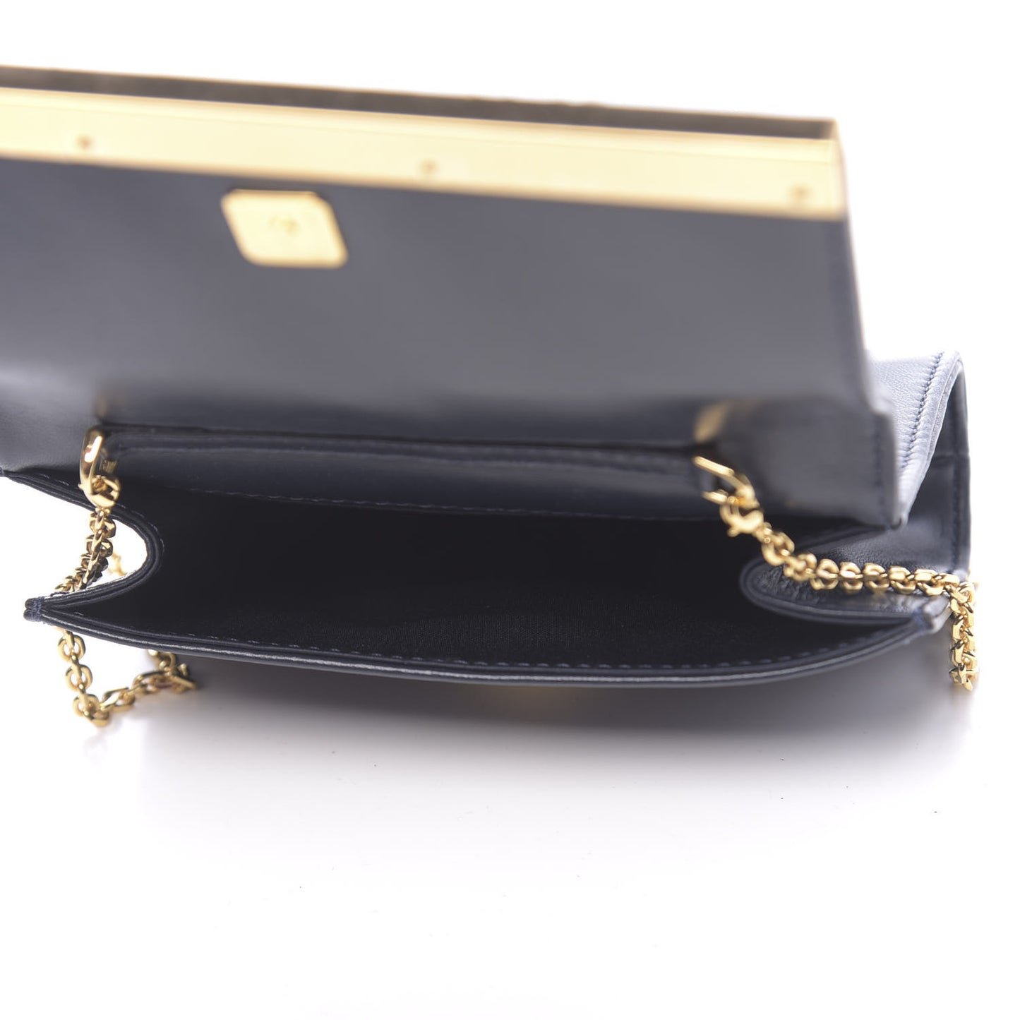 Shiny Nappa Mini Rush Clutch Navy