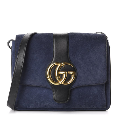 Gucci Suede Medium Arli Flap Shoulder Bag Blue Ink Black 1 of 11