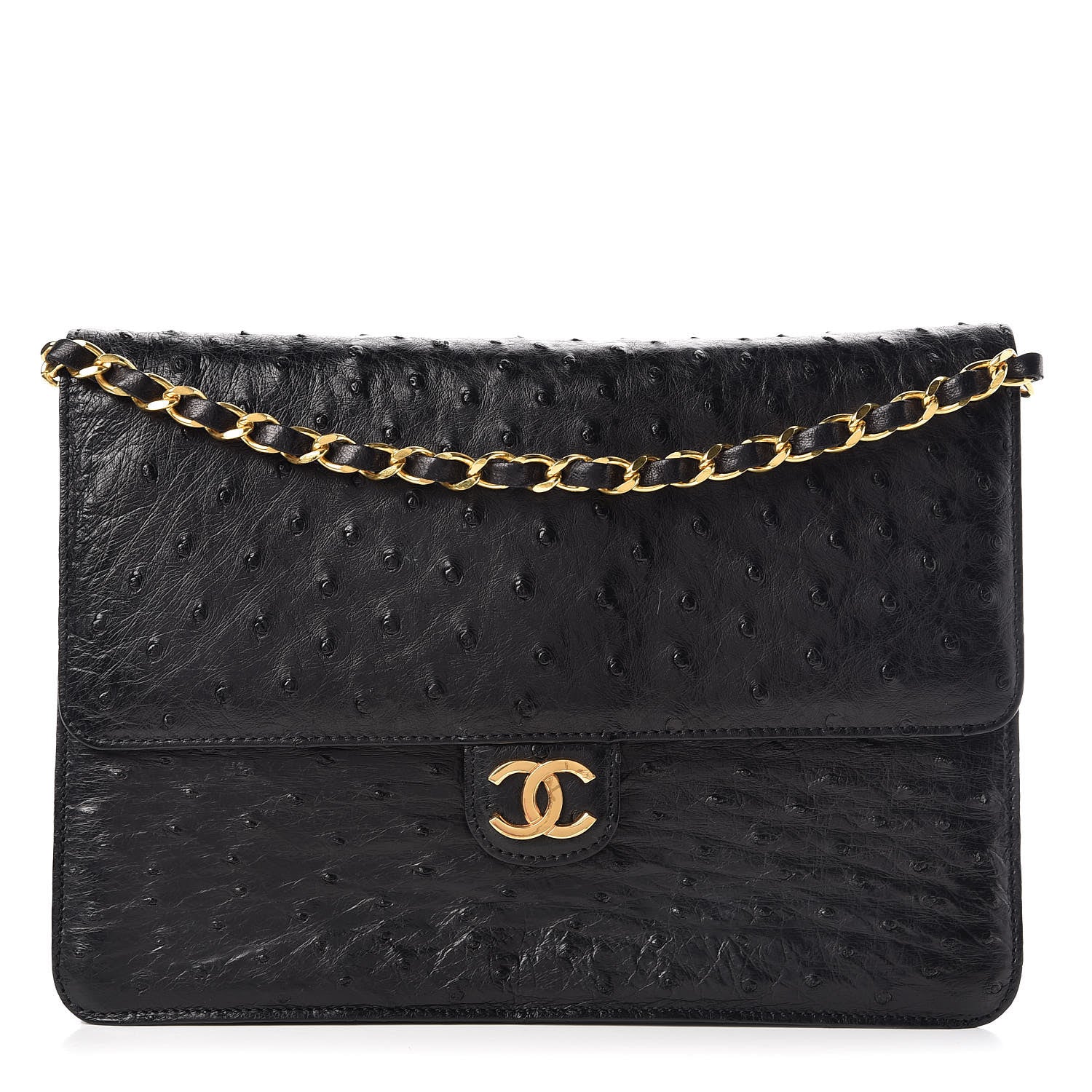 Chanel Ostrich Medium Single Flap Black 1 of 15