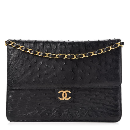 Chanel Ostrich Medium Single Flap Black 1 of 15