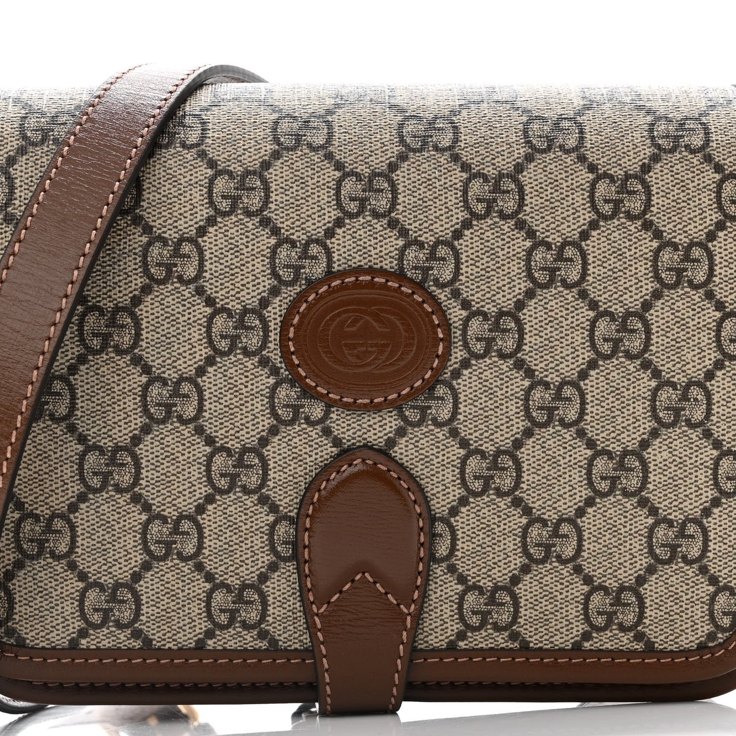 GG Supreme Monogram Azalea Calfskin Mini Retro Interlocking G Flap Shoulder Bag Beige Ebony Brown Sugar