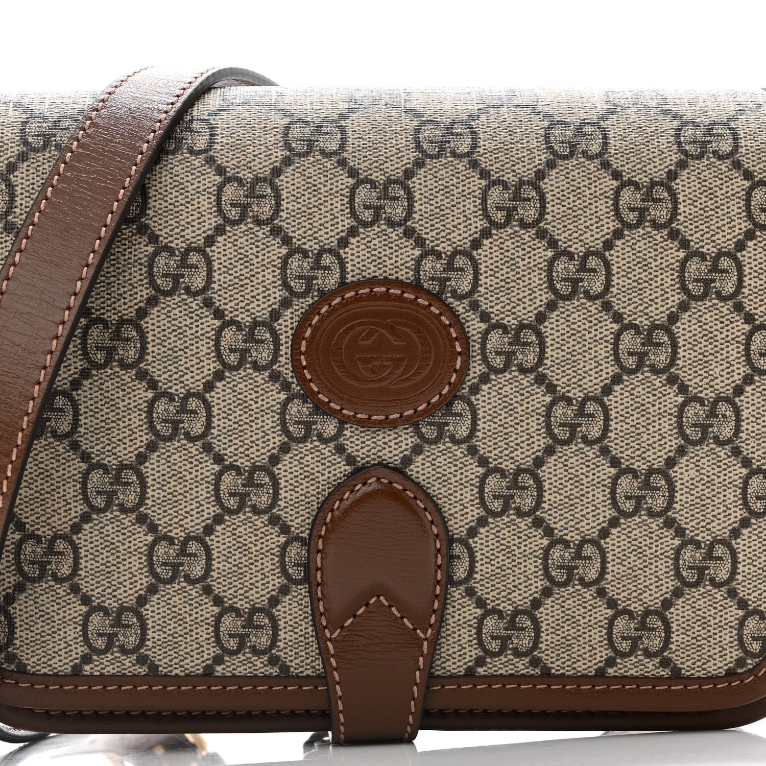 Gucci GG Supreme Monogram Azalea Calfskin Mini Retro Interlocking G Flap Shoulder Bag Beige Ebony Brown Sugar 9 of 10