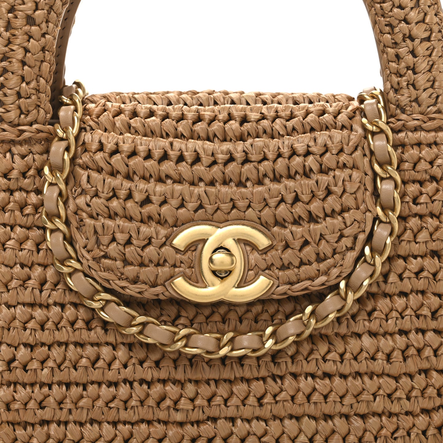 Braided Raffia Nano Kelly Flap Bag Dark Beige