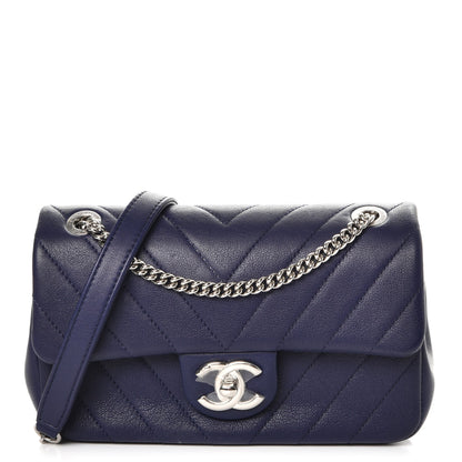 Chanel Calfskin Chevron Quilted Mini Rectangular Flap Navy 1 of 10