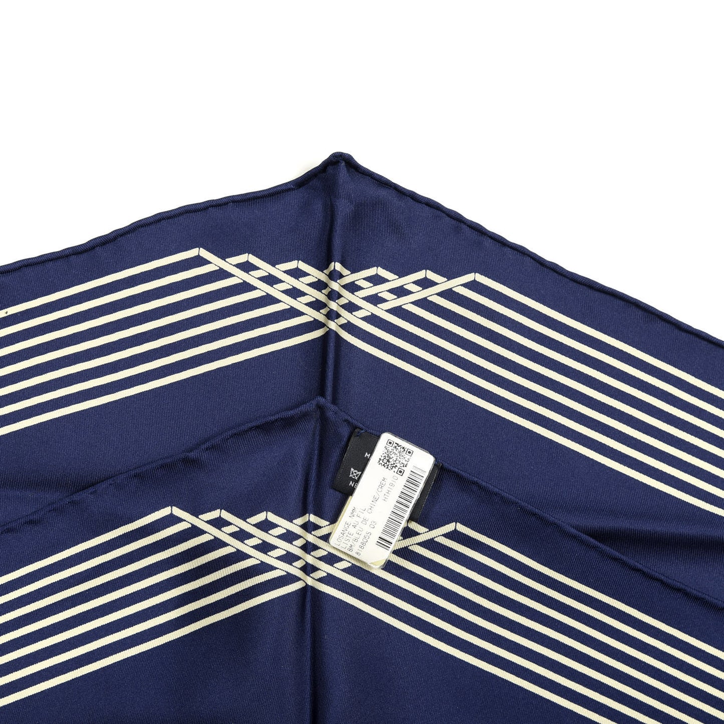 Silk Liste Au Fil Losange Scarf Bleu De Chine Creme