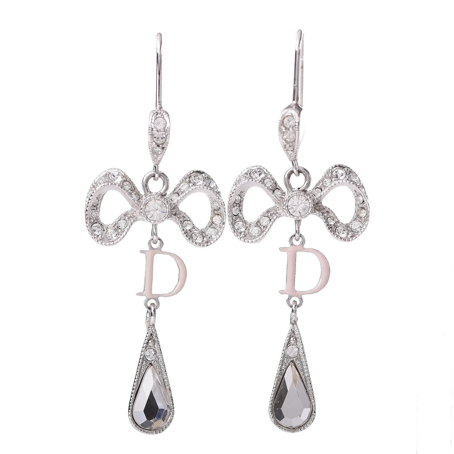 Crystal Bow Hoop Earrings Silver