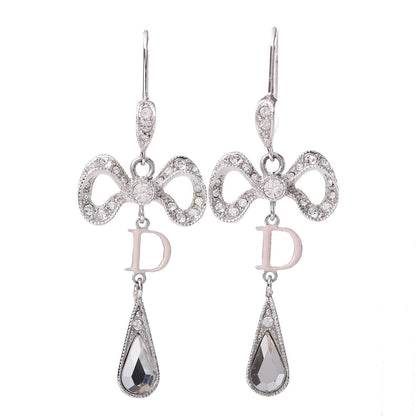 Christian Dior Crystal Bow Hoop Earrings Silver 1 of 4