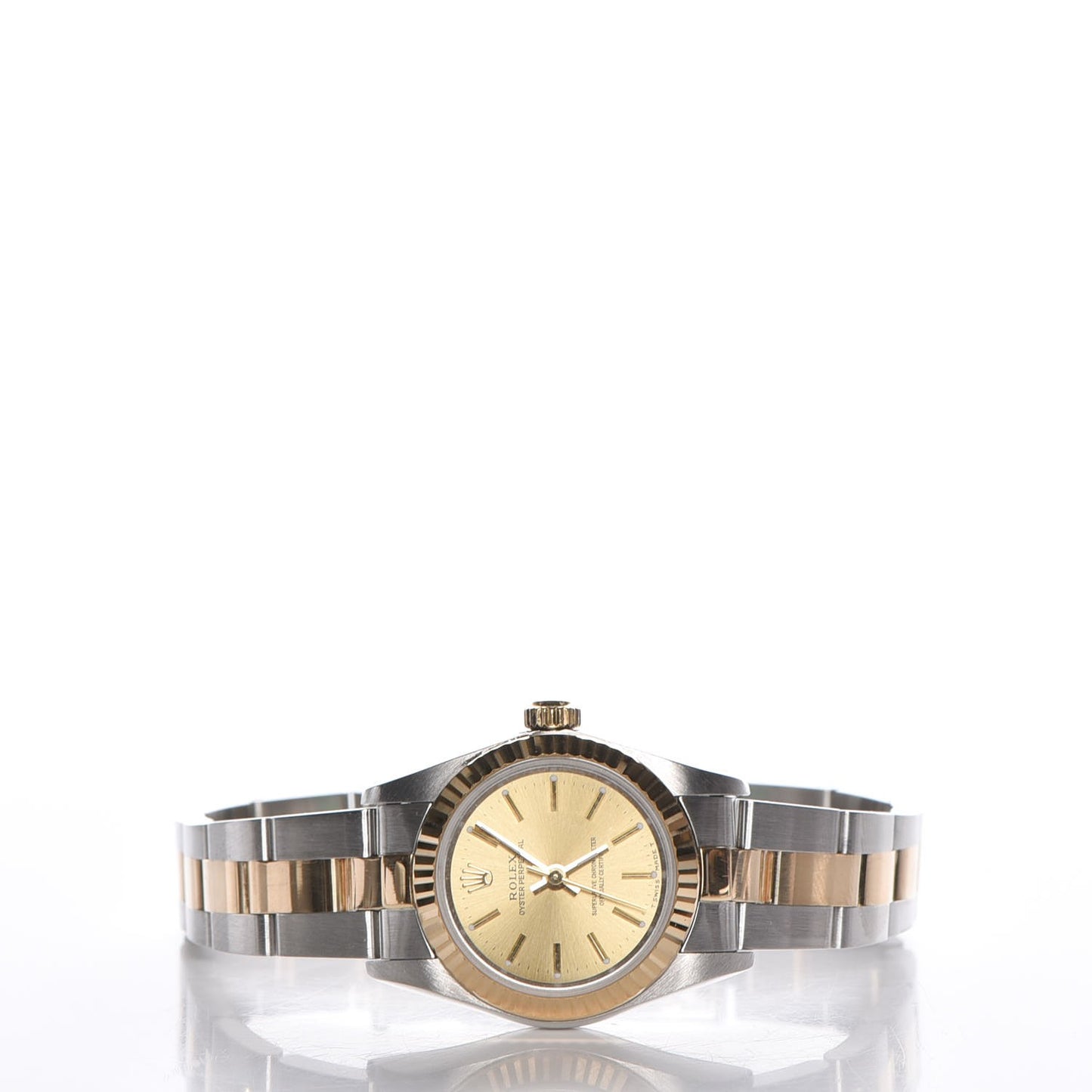 Stainless Steel 18K Yellow Gold 24mm Oyster Perpetual Watch Champagne 76193