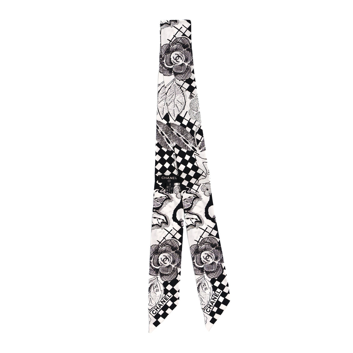 Silk CC Slim Bandeau Scarf White Black
