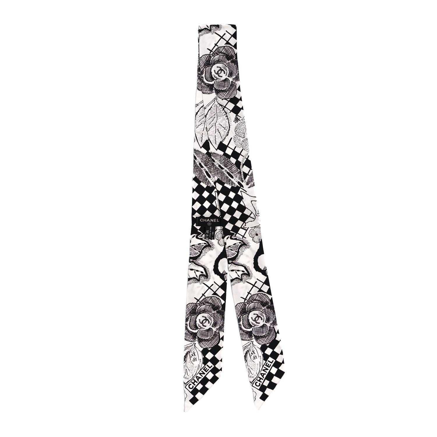 Chanel Silk CC Slim Bandeau Scarf White Black 2 of 3