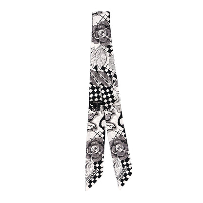Chanel Silk CC Slim Bandeau Scarf White Black 2 of 3