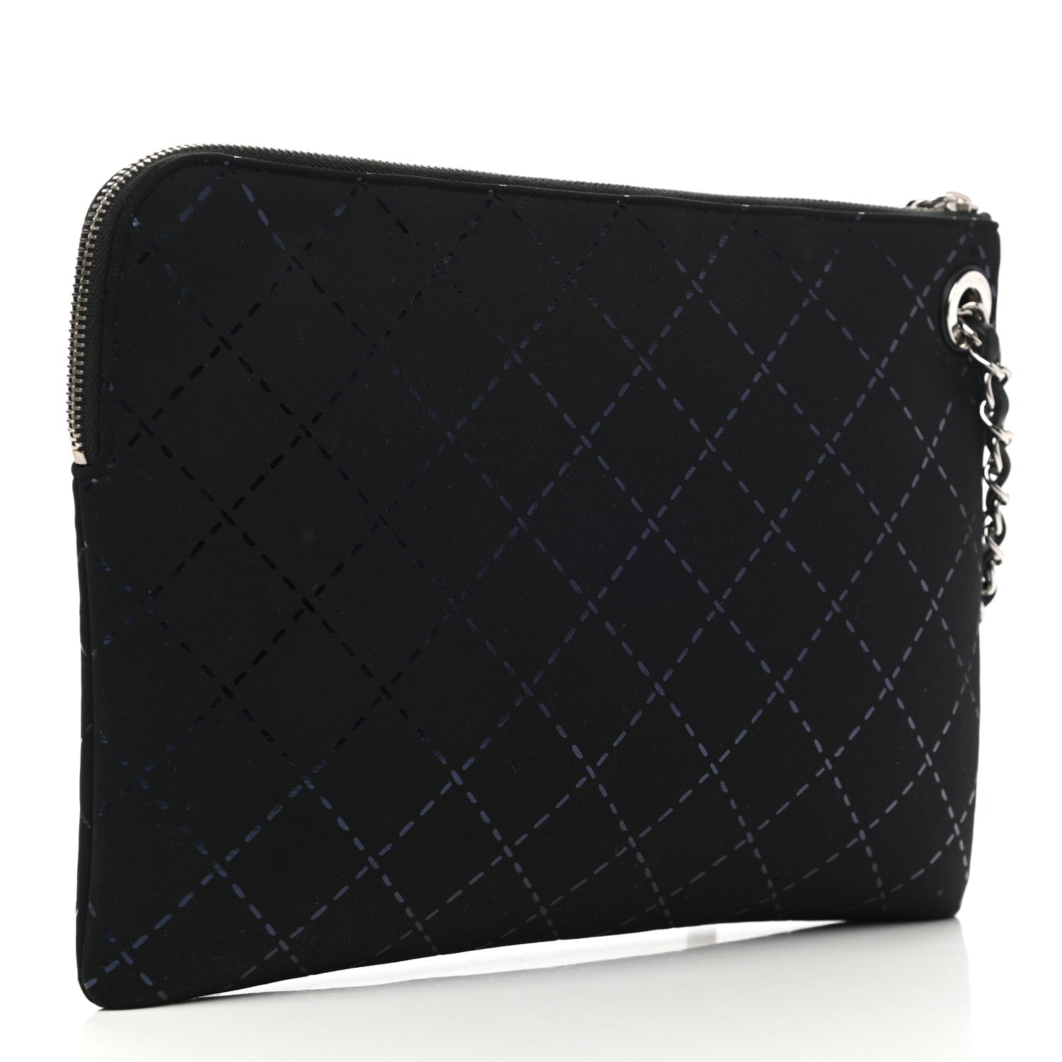 Chanel Neoprene Lambskin Printed Stitch Pouch With Handle Black 3 of 10