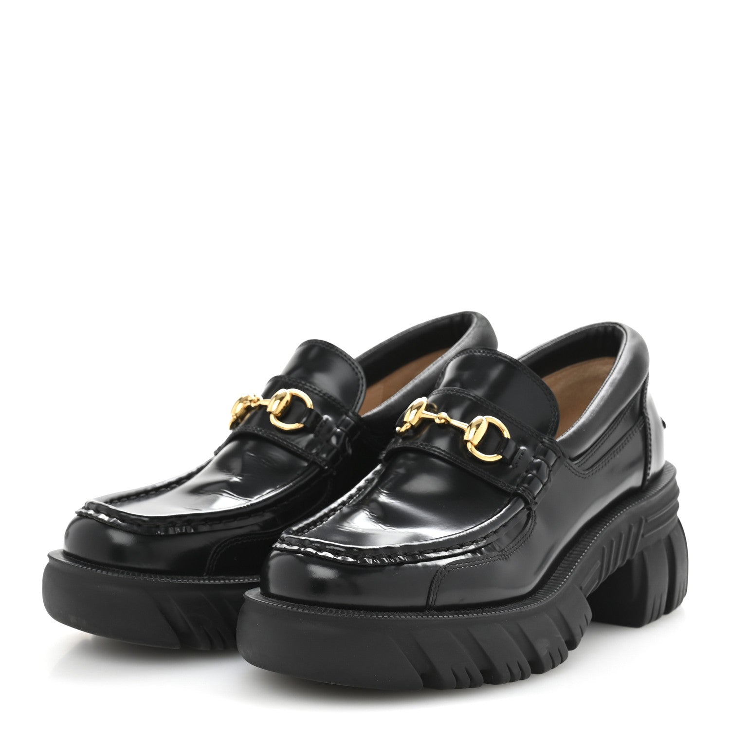 Gucci Cordovan Lux Womens Horsebit 45mm Platform Loafers 37 Black 4 of 8